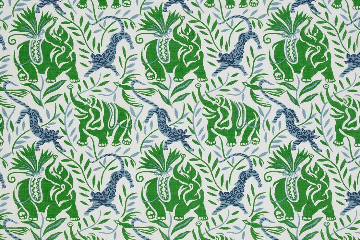 Colourful green blue and white Christopher Farr La Jungle Fabric Upholstery