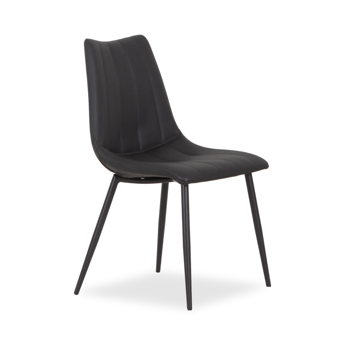 Dining armless side chair with leather seating and black metal legs