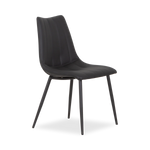 Dining armless side chair with leather seating and black metal legs