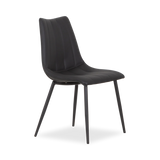 Dining armless side chair with leather seating and black metal legs