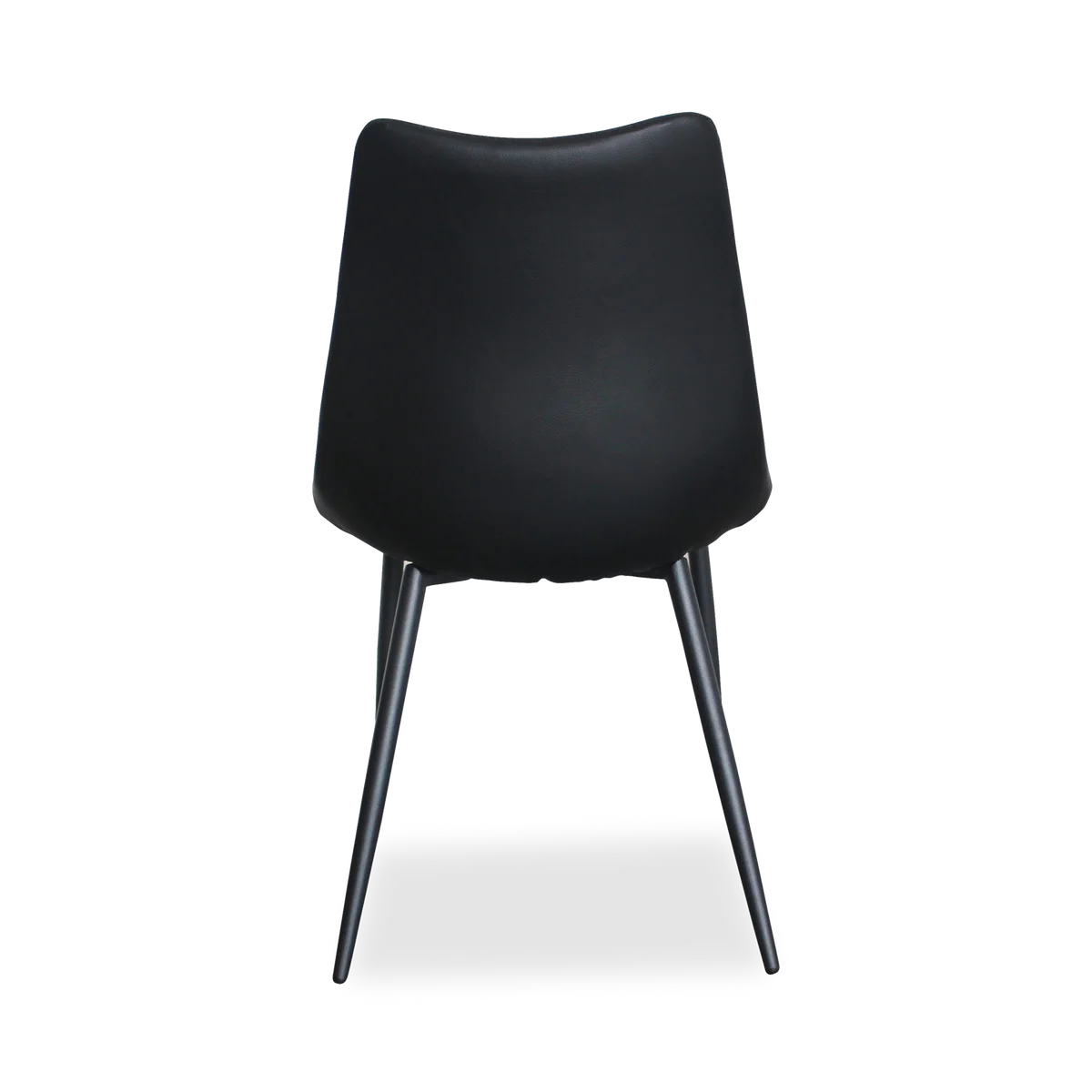Dining armless side chair with leather seating and black metal legs