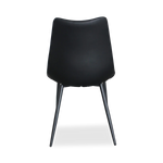 Dining armless side chair with leather seating and black metal legs