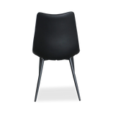 Dining armless side chair with leather seating and black metal legs
