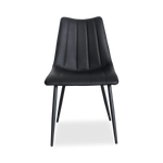 Dining armless side chair with leather seating and black metal legs