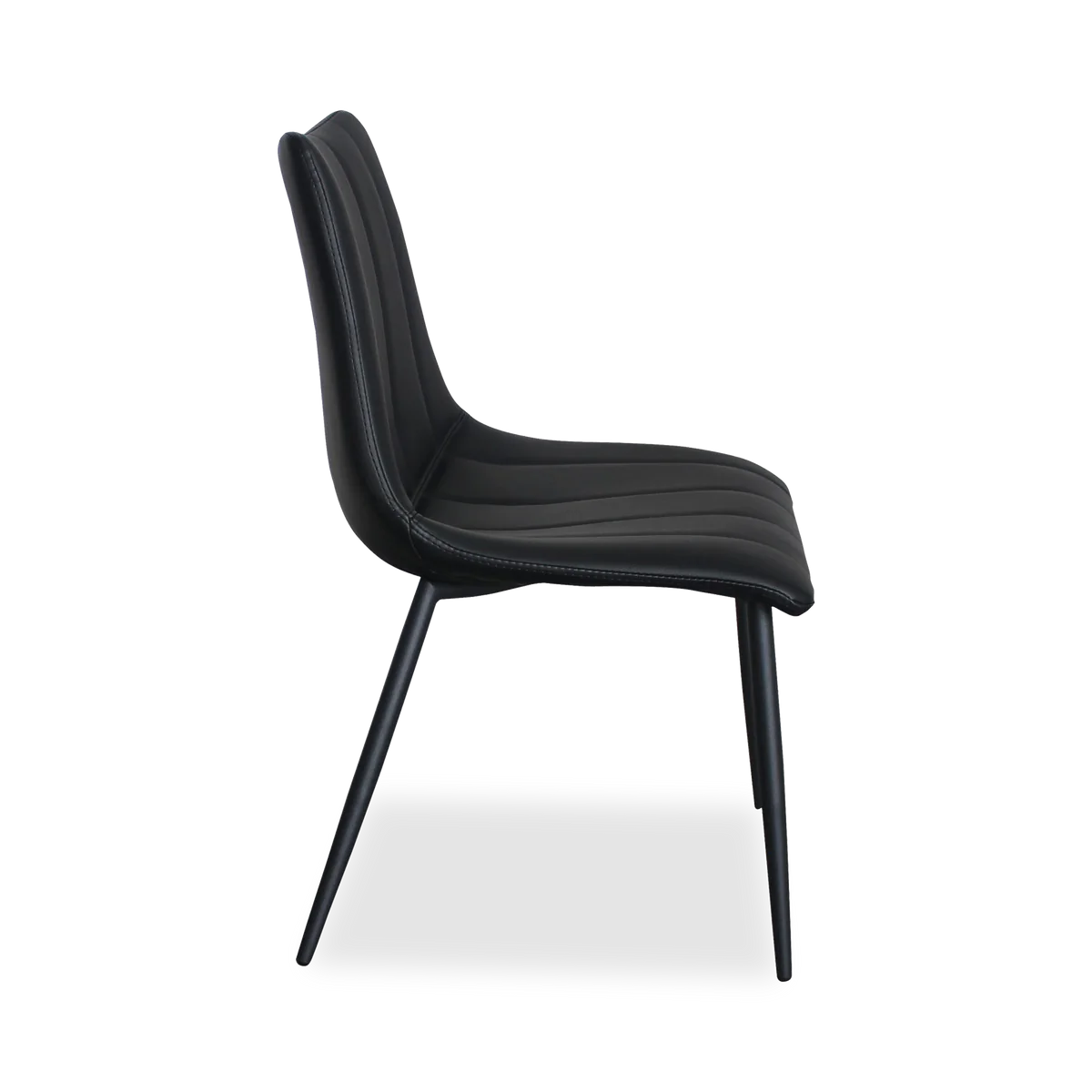 Dining armless side chair with leather seating and black metal legs