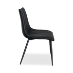 Dining armless side chair with leather seating and black metal legs