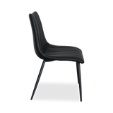 Dining armless side chair with leather seating and black metal legs