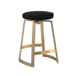 Counter stool with pony hair black top and brass base swivel contemporary design