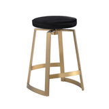 Counter stool with pony hair black top and brass base swivel contemporary design