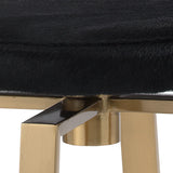 Counter stool with pony hair black top and brass base swivel contemporary design