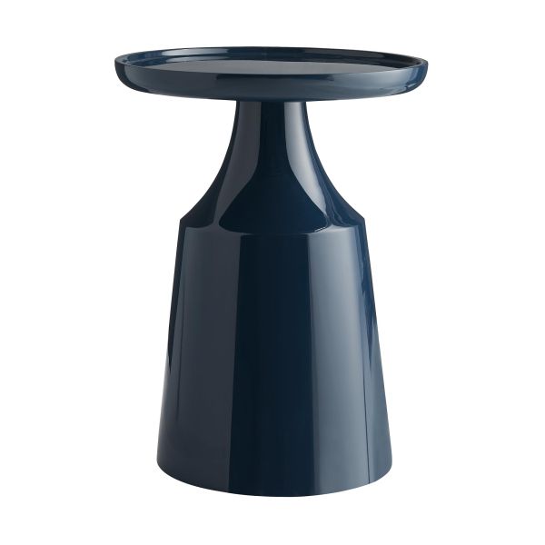 Lacquer navy blue accent table with round top