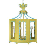 Two tone scalloped edge lantern in lacquer paint finish in lime green and blue