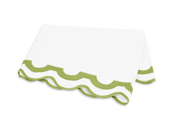 Matouk bedding linens with green scalloped trim home decor and bedroom style
