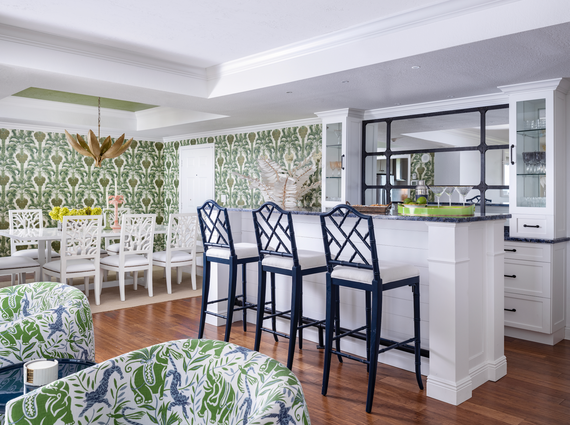 Coastal home in Naples Florida with colourful and pattern design and wallpaper