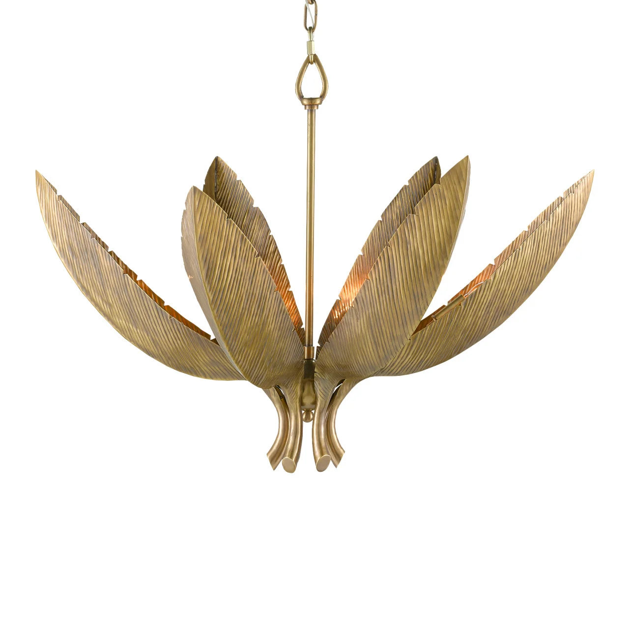 Birds of paradise palm brass chandelier