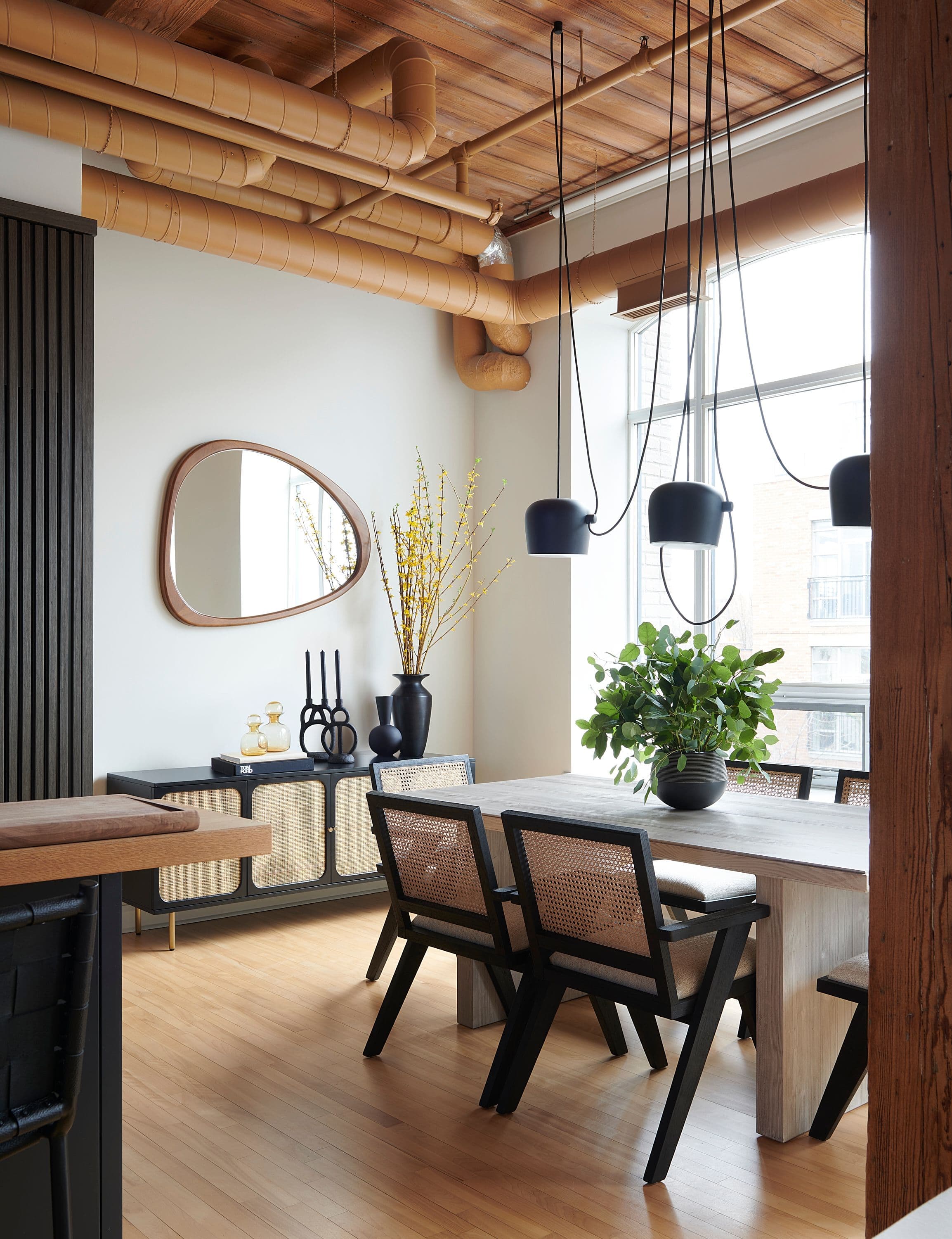 A warm, considered dining room