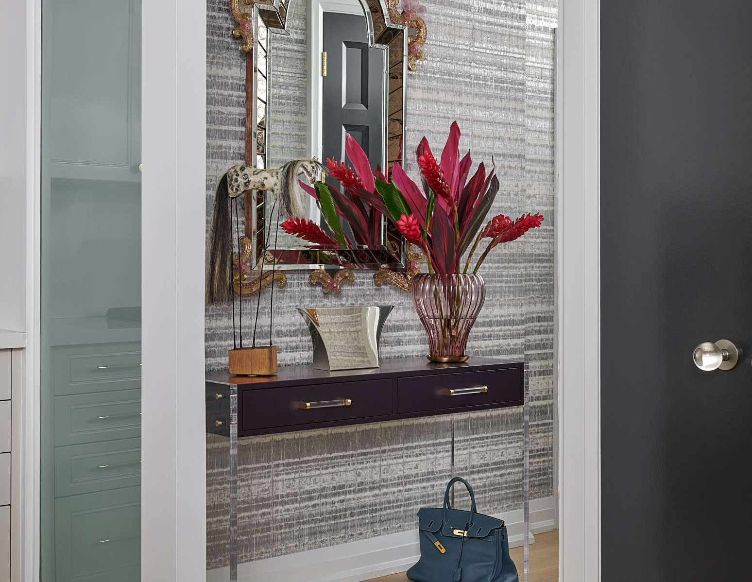Luxury Entry Way  Interior By Homekin Featuring console table and mirror