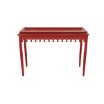 Red lacquer console with scalloped edger foyer entry