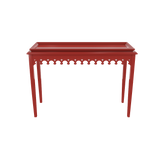 Red lacquer console with scalloped edger foyer entry