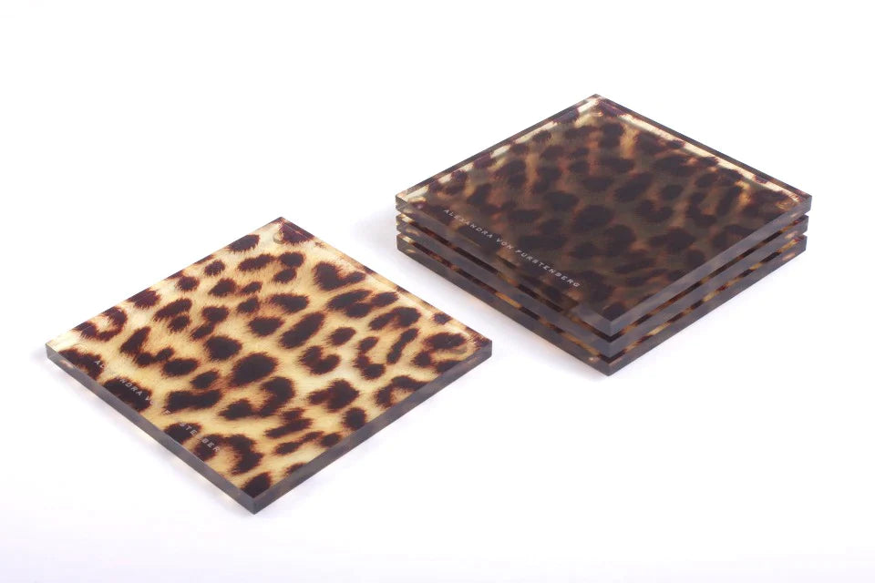 Acrylic Leopard Print Square Coaster Set