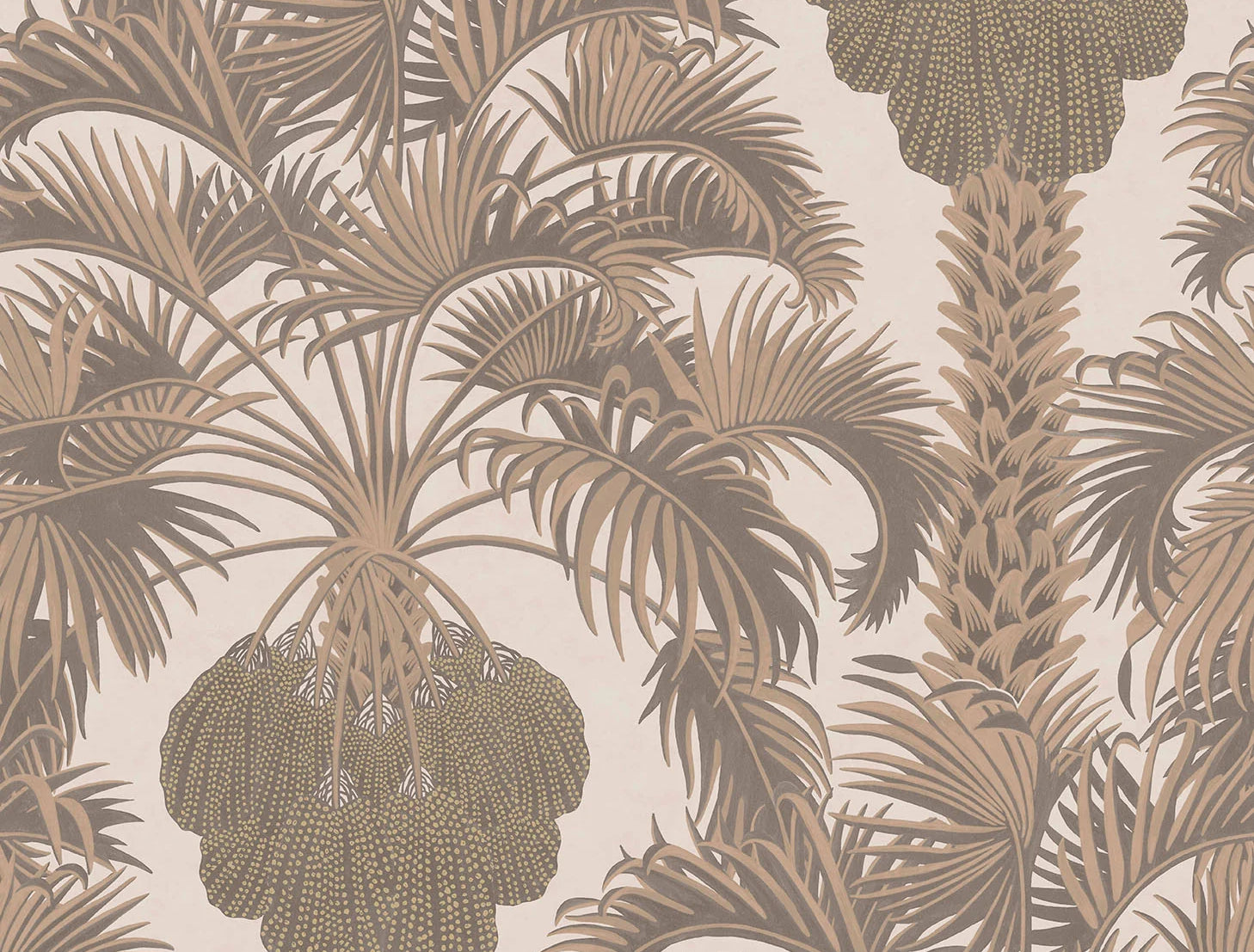 Hollywood palm wallpaper in pink with metallic accent