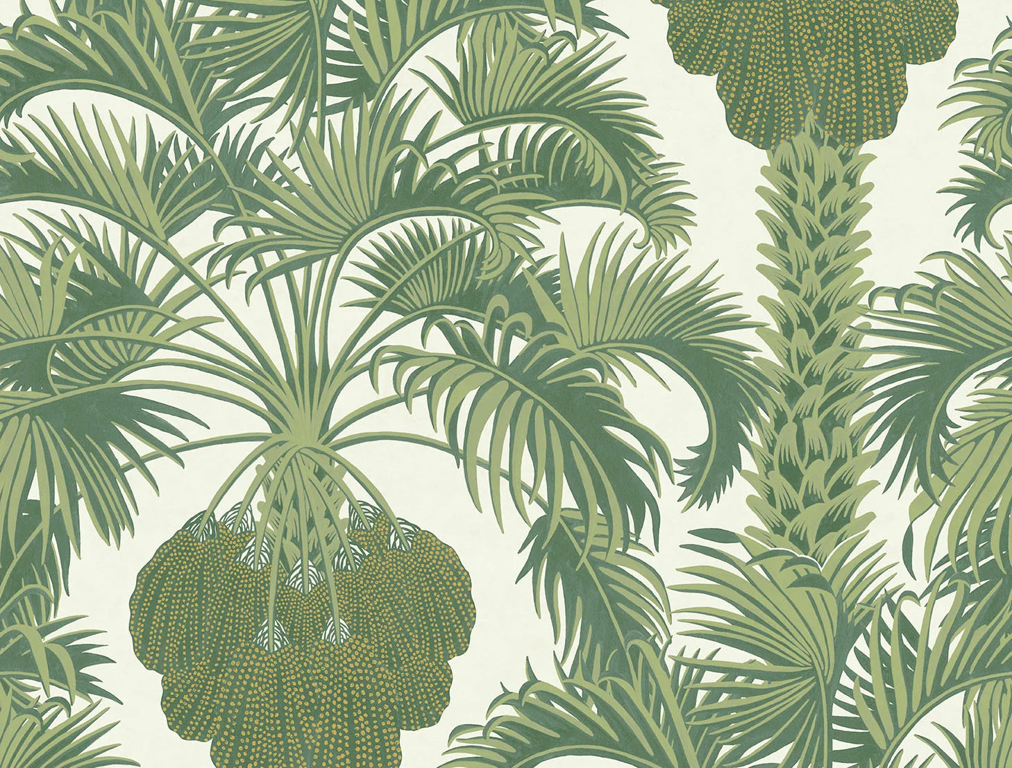 Hollywood palm wallpaper in green with metallic accent