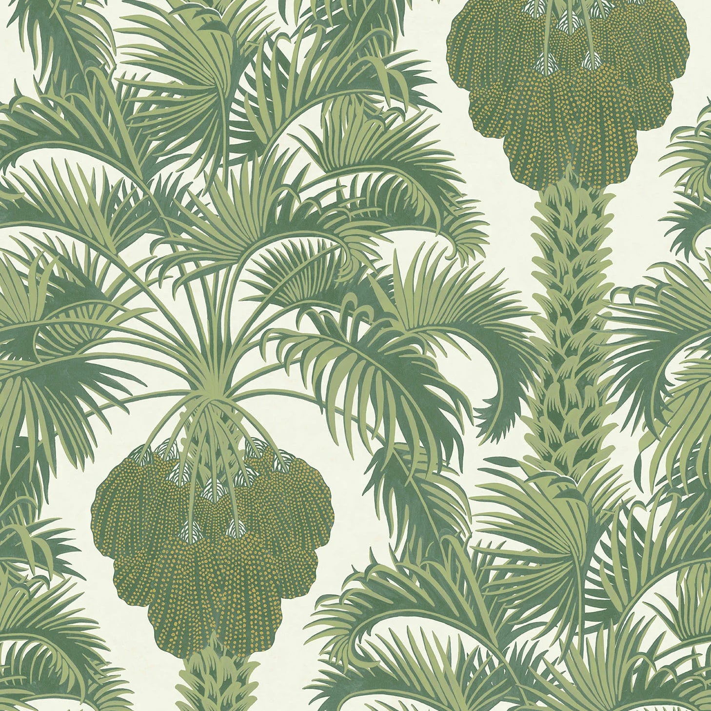 Hollywood palm wallpaper in green with metallic accent