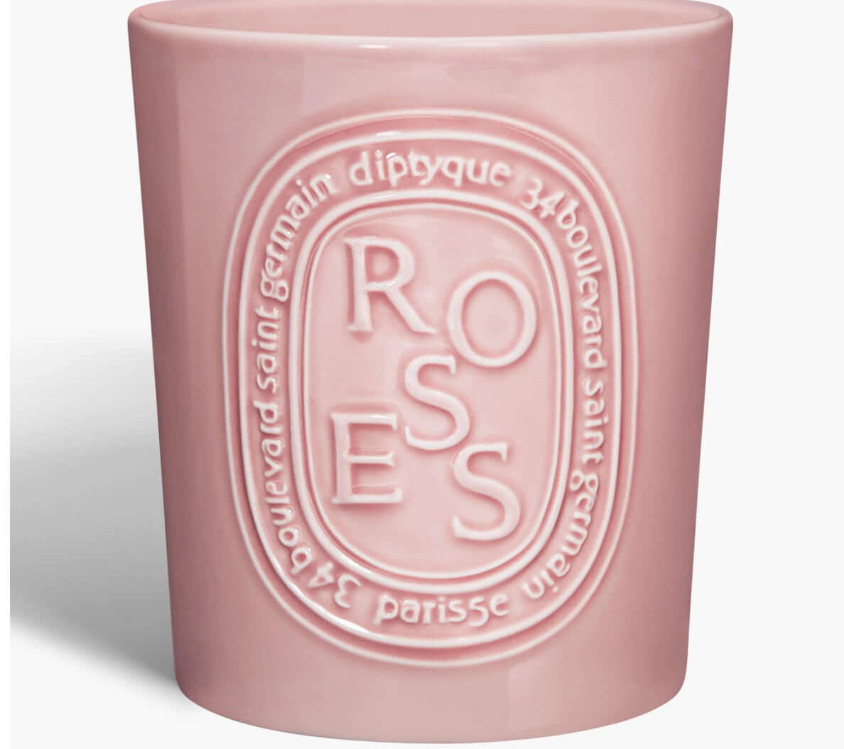 Dyptique rose candle in beautiful ceramic holder