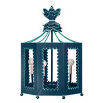 Two tone scalloped edge lantern in lacquer paint finish in navy blue and turquoise