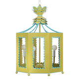 Two tone scalloped edge lantern in lacquer paint finish in lime green and blue