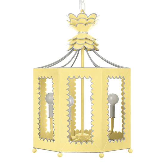 Two tone scalloped edge lantern in lacquer paint finish in yellow and blue