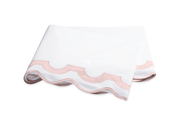 Matouk bedding linens with light pink scalloped trim home decor and bedroom style