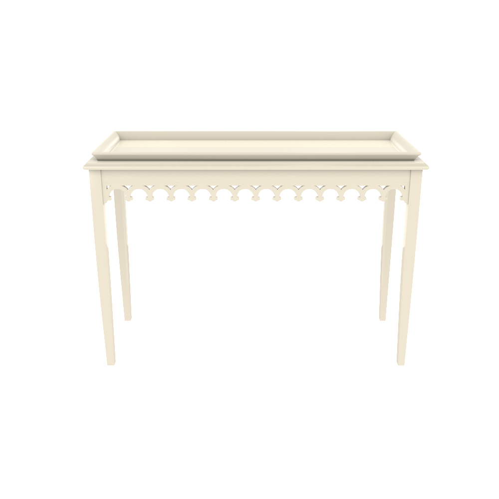 Cream lacquer console with scalloped edger foyer entry