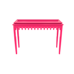 Bright pink lacquer console with scalloped edger foyer entry