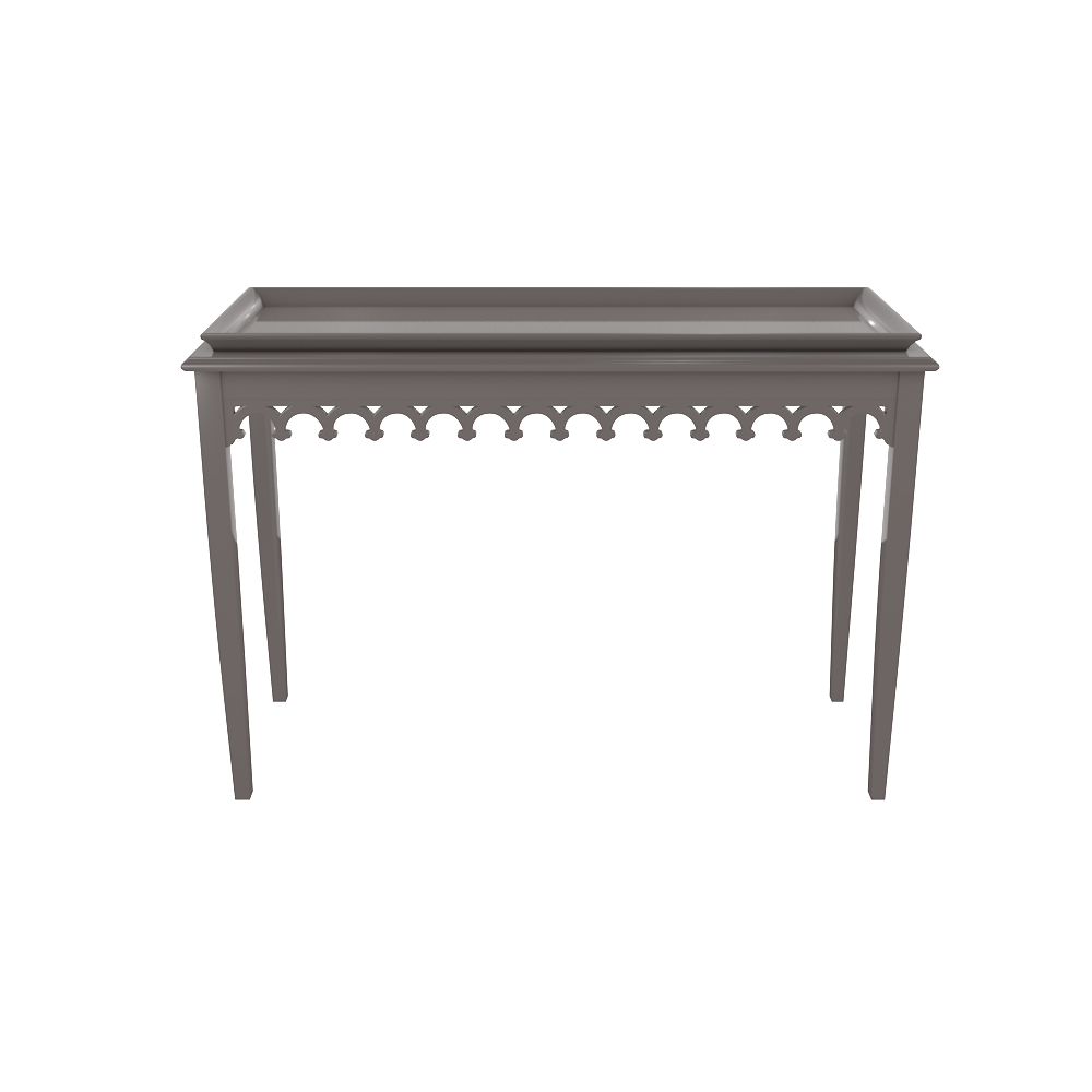 Grey lacquer console with scalloped edger foyer entry