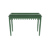 Green lacquer console with scalloped edger foyer entry