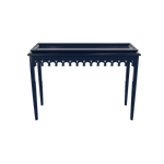 Navy blue lacquer console with scalloped edger foyer entry