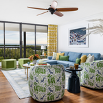 Colorful blue and green patterned home in Naples Florida home design and interiors