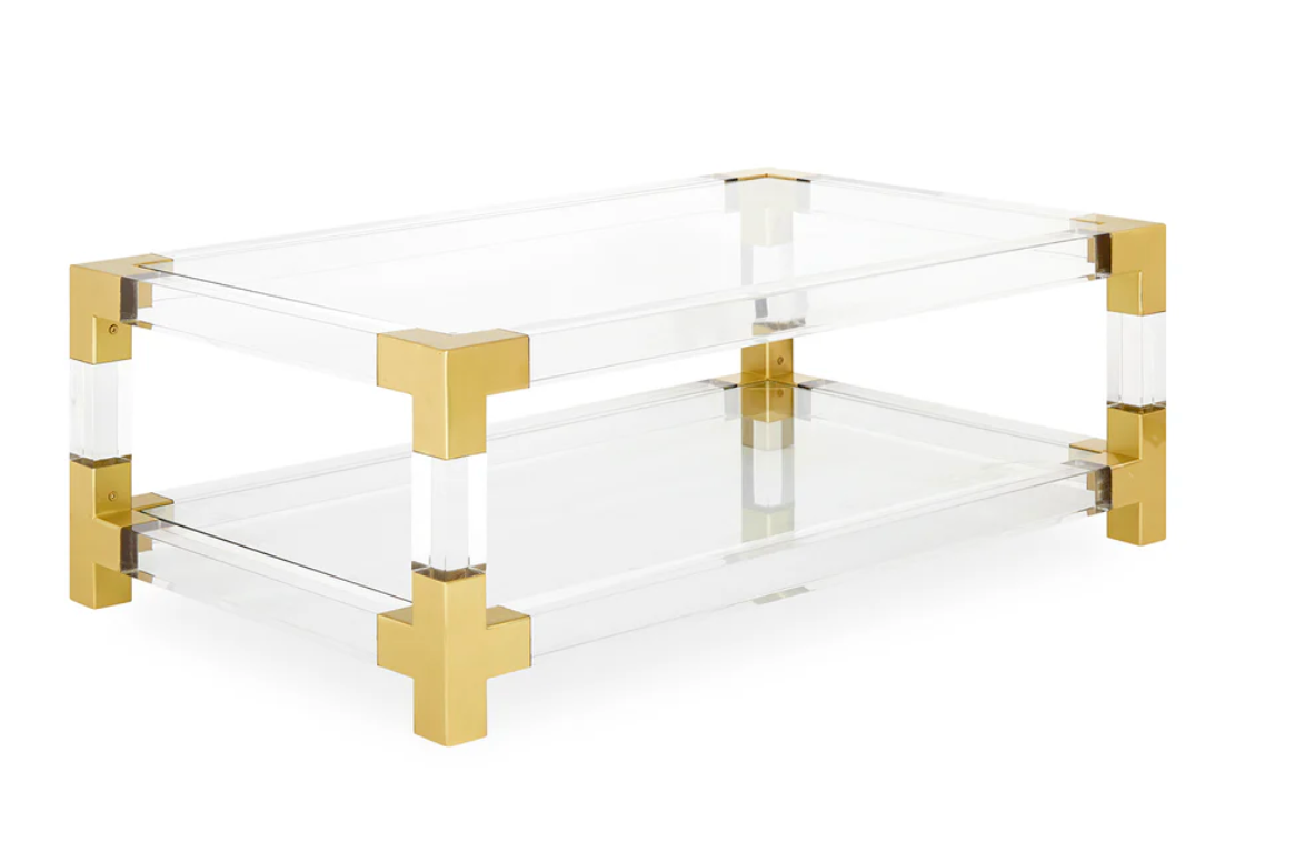 Acrylic and brass coffee table elegant and sophisticated style