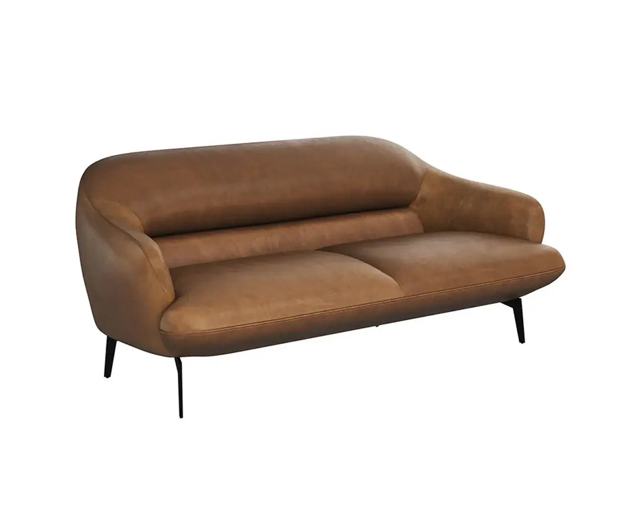 Cognac leather sofa with black metal legs