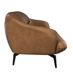 Cognac Italian leather sofa with black metal legs