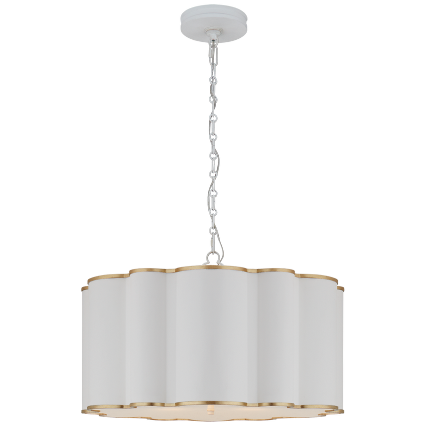 Clover hanging shade in white and brass sophisticated elegant light fixture