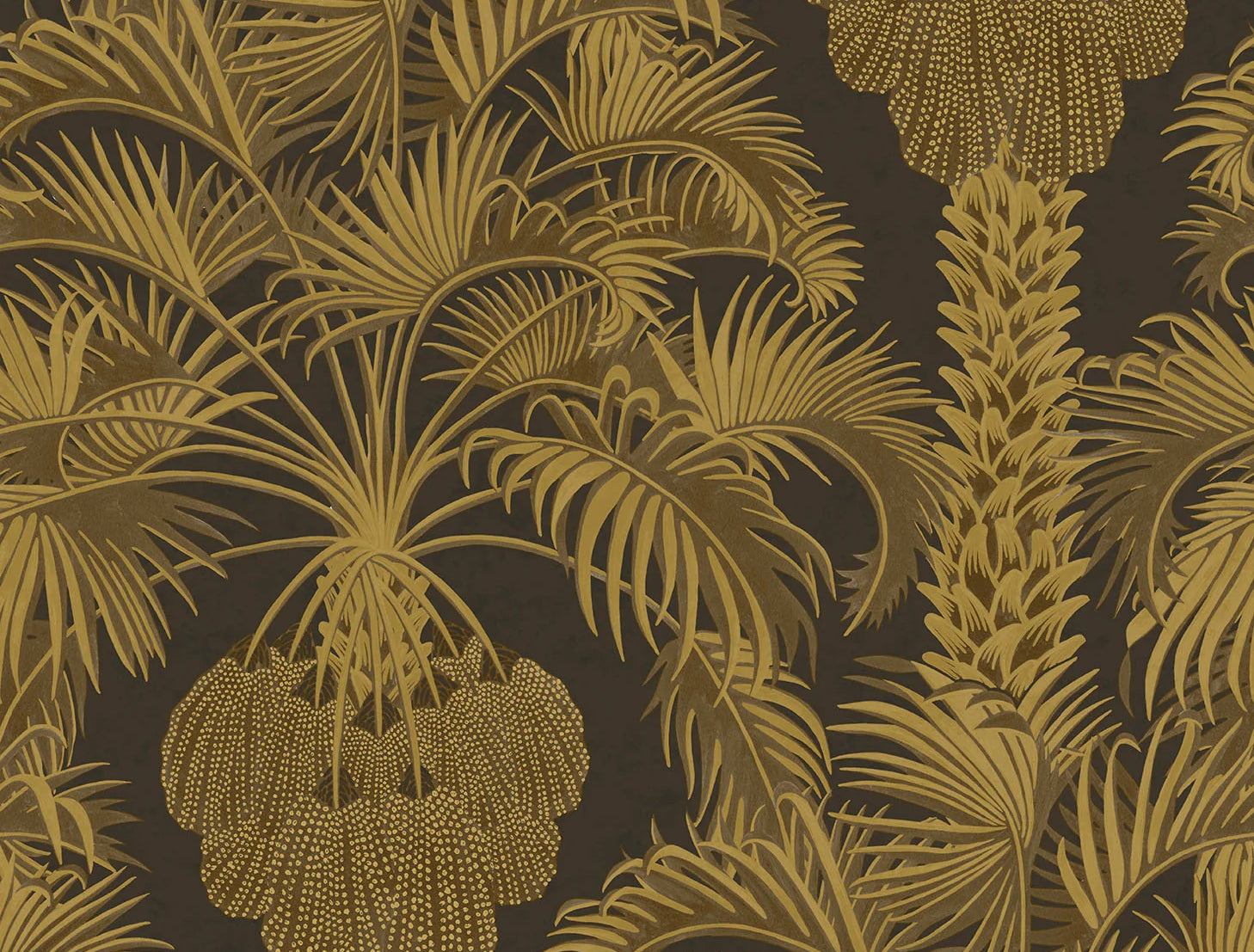 Hollywood palm black & gold wallpaper with metallic accent